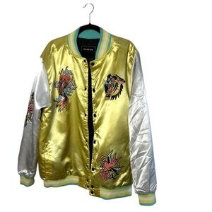 Reason Varsity Bomber Jacket men large,bold,Phoenix print,snaps, elevated look